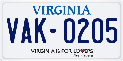 VA license plate VAK0205