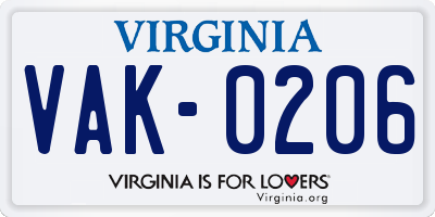 VA license plate VAK0206