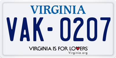 VA license plate VAK0207