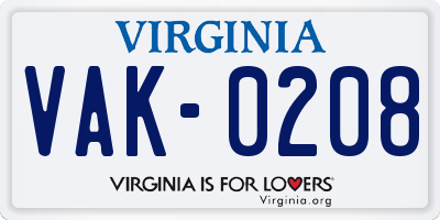 VA license plate VAK0208