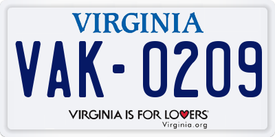 VA license plate VAK0209
