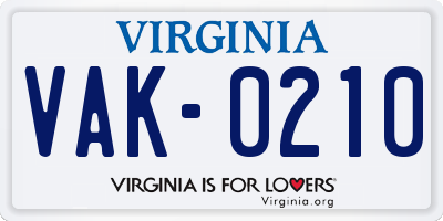 VA license plate VAK0210