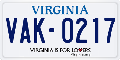 VA license plate VAK0217