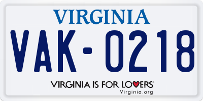 VA license plate VAK0218