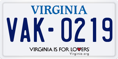 VA license plate VAK0219