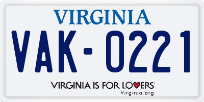 VA license plate VAK0221