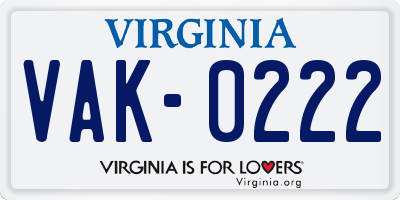 VA license plate VAK0222