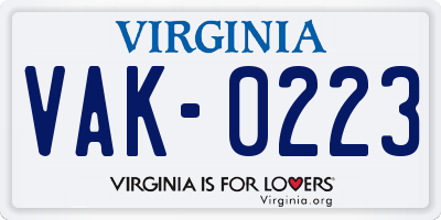 VA license plate VAK0223