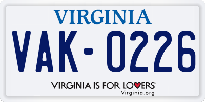 VA license plate VAK0226