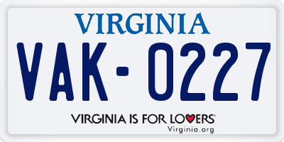 VA license plate VAK0227