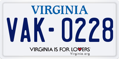 VA license plate VAK0228