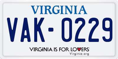VA license plate VAK0229
