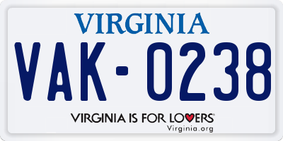 VA license plate VAK0238