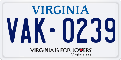 VA license plate VAK0239