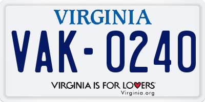 VA license plate VAK0240