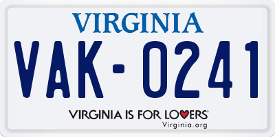 VA license plate VAK0241
