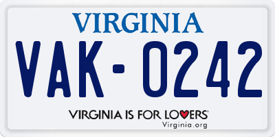 VA license plate VAK0242