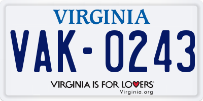 VA license plate VAK0243