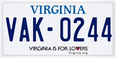 VA license plate VAK0244