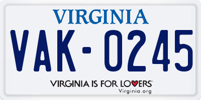 VA license plate VAK0245