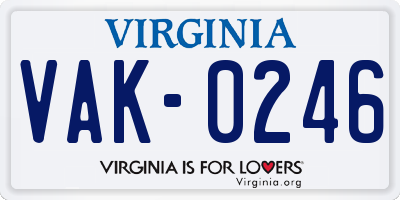 VA license plate VAK0246