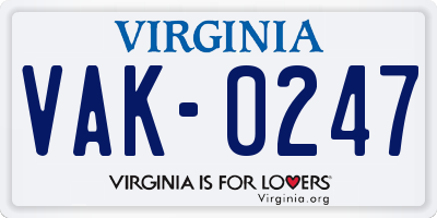 VA license plate VAK0247