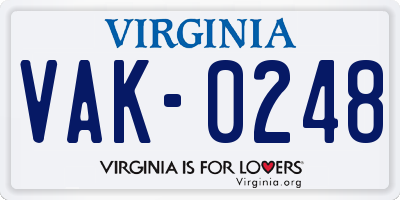 VA license plate VAK0248