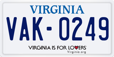 VA license plate VAK0249