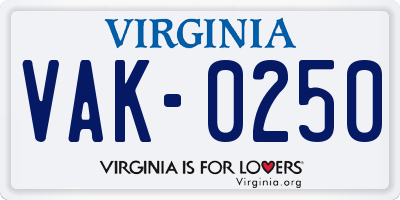 VA license plate VAK0250