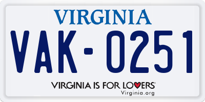 VA license plate VAK0251