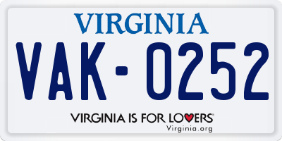 VA license plate VAK0252