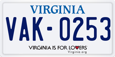 VA license plate VAK0253
