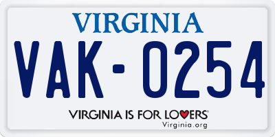 VA license plate VAK0254