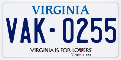 VA license plate VAK0255