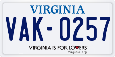 VA license plate VAK0257