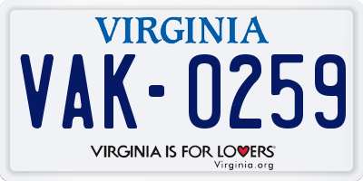 VA license plate VAK0259