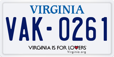 VA license plate VAK0261