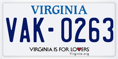 VA license plate VAK0263