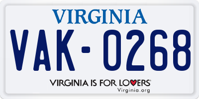 VA license plate VAK0268