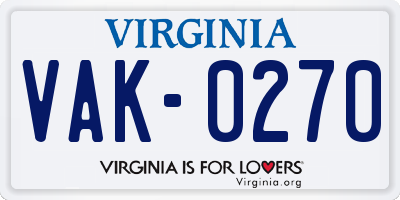 VA license plate VAK0270