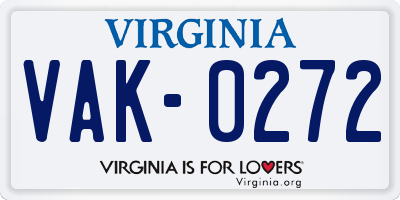 VA license plate VAK0272