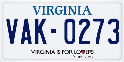 VA license plate VAK0273