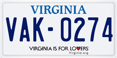 VA license plate VAK0274