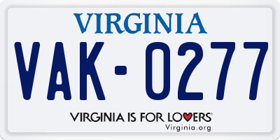 VA license plate VAK0277