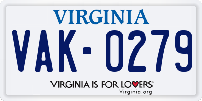 VA license plate VAK0279