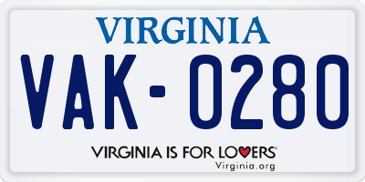 VA license plate VAK0280