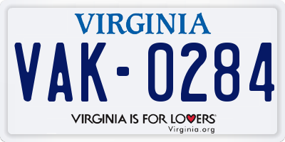 VA license plate VAK0284