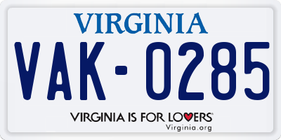 VA license plate VAK0285