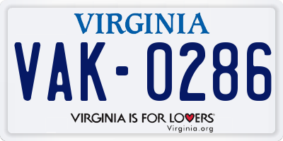 VA license plate VAK0286