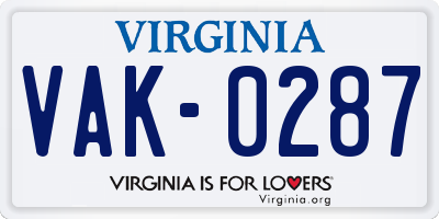 VA license plate VAK0287